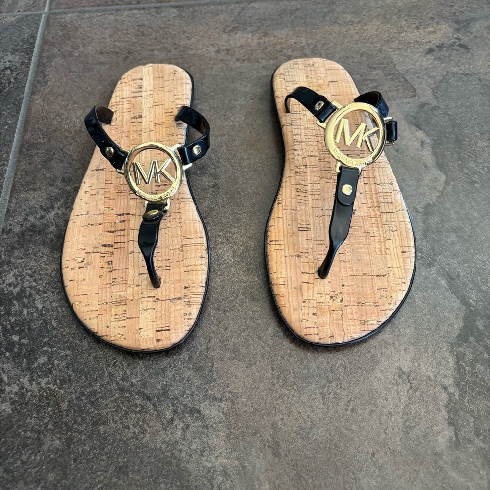 Michael Kors Black and Tan Thong Sandals